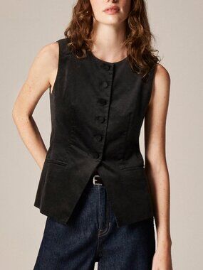 J.Crew Essential Black Velvet Cutaway Vest Top NWT Size 2